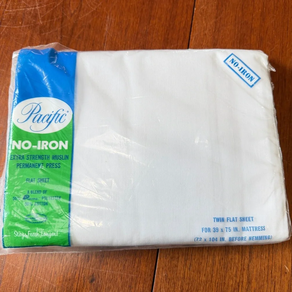 Pacific Vintage Twin Flat Sheet White No-Iron Muslin Permanent Press Made in USA